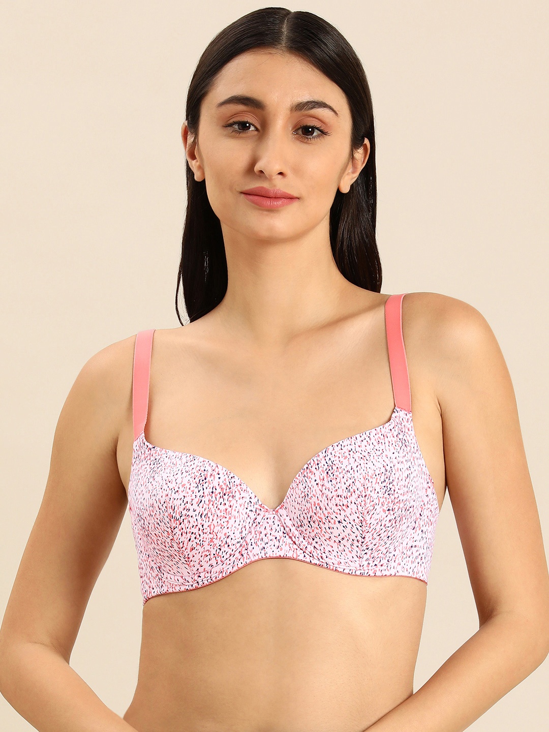 

Wacoal White & Pink Essential Print Abstract Lightly Padded Bra Underwired All Day Comfort