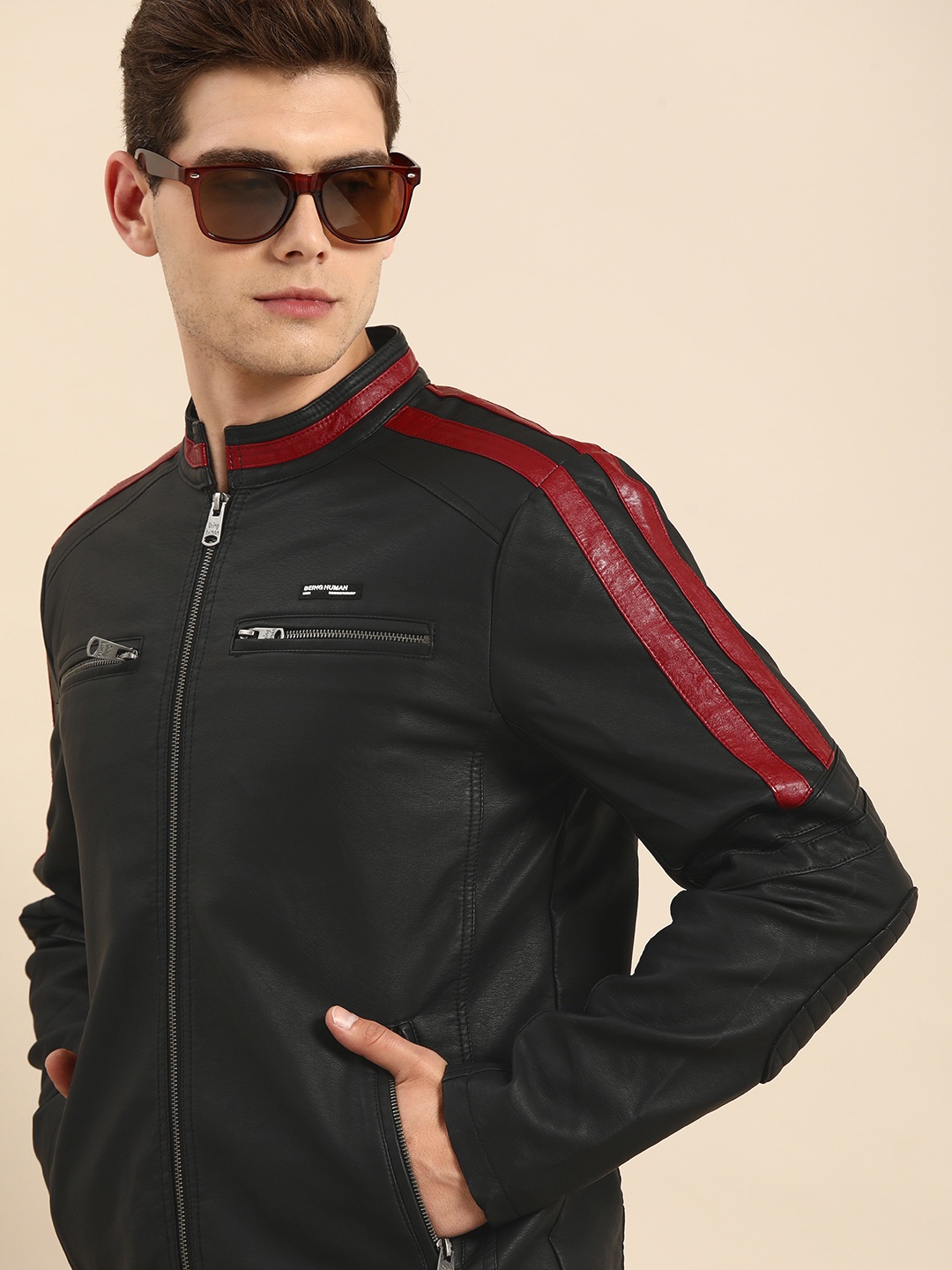 

Being Human Men Black & Red Striped Lightweight Bomber Jacket