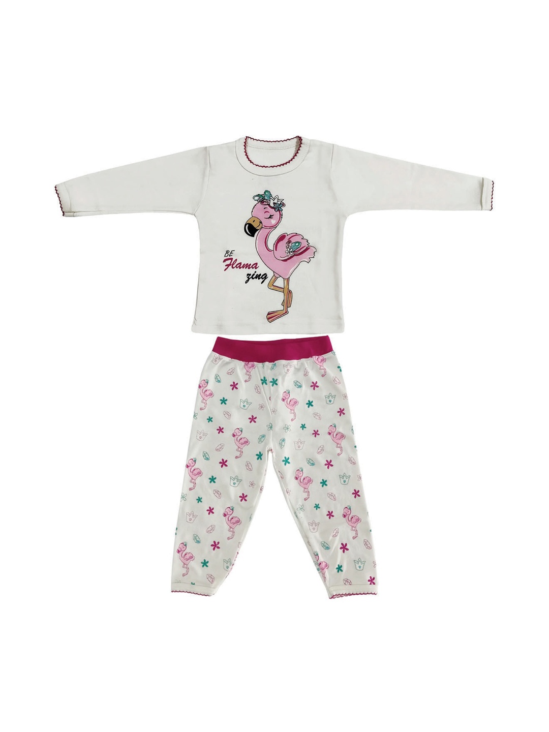 

Zoom Minimondo Kids White & Maroon Printed Night suit