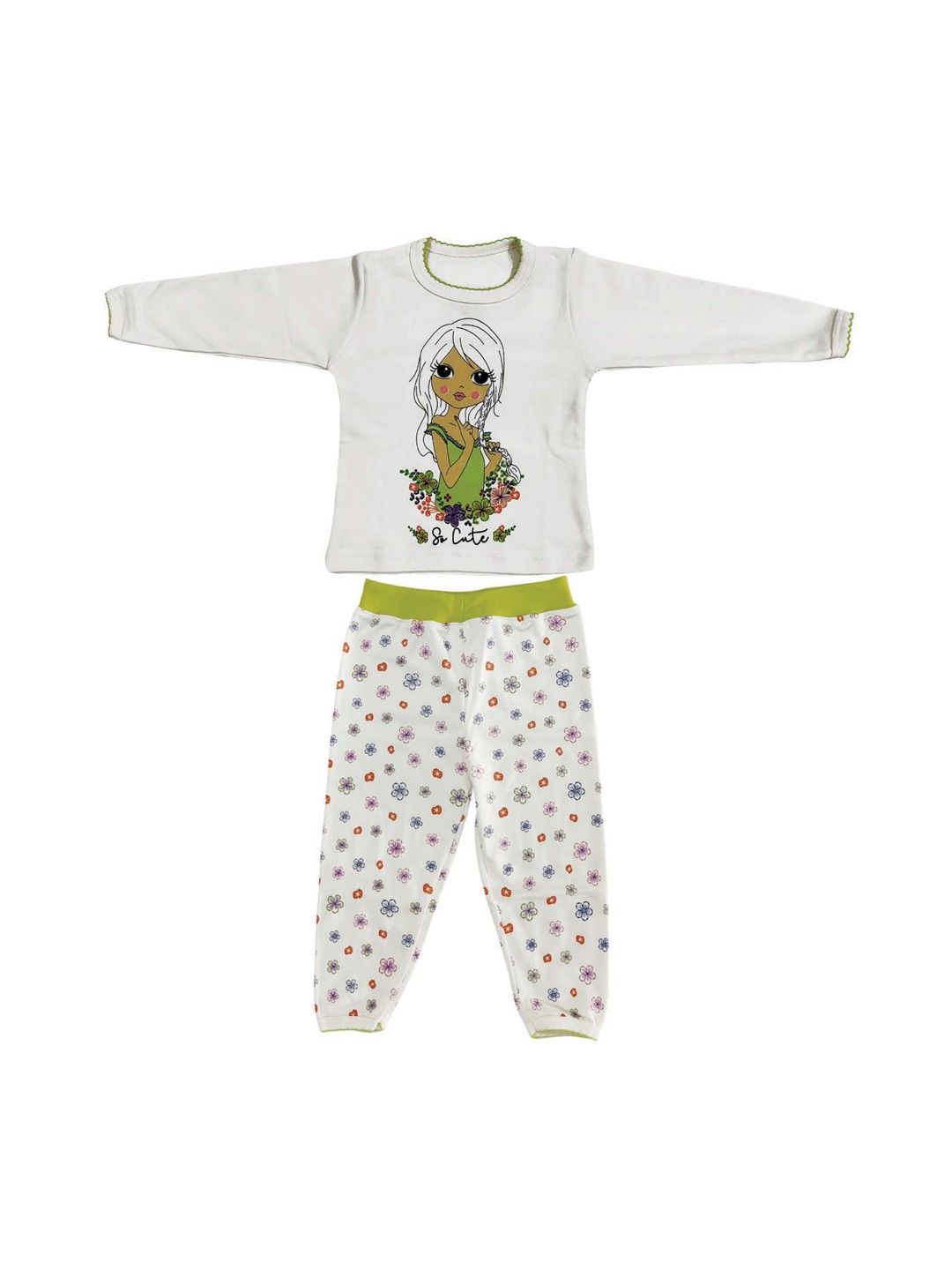 

Zoom Minimondo Kids White & Green Printed Pure Cotton T Shirt & Pyjama