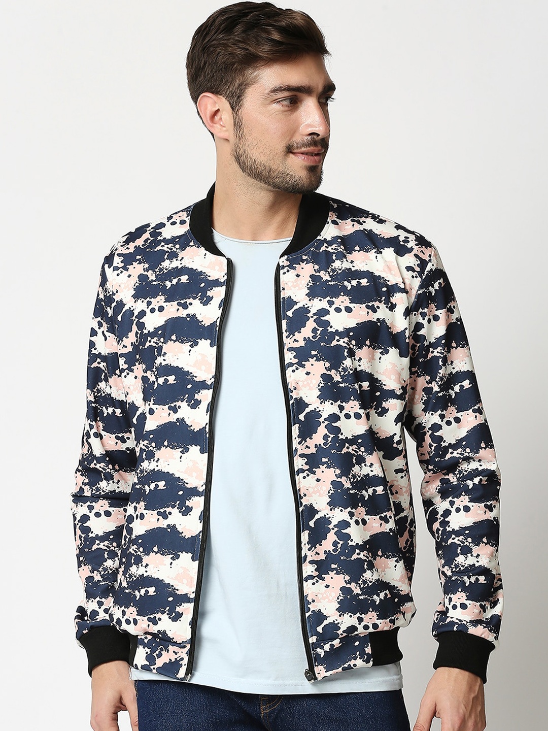 

High Star Men Multicoloured Abstract Printed Bomber Jacket, Multi
