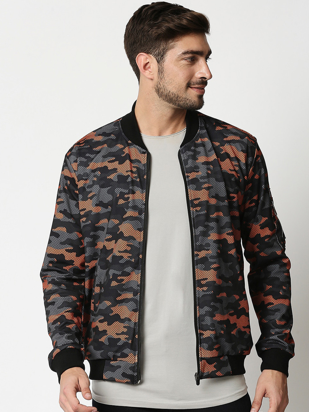 

High Star Men Multicoloured Camouflage Crop Bomber Jacket, Multi