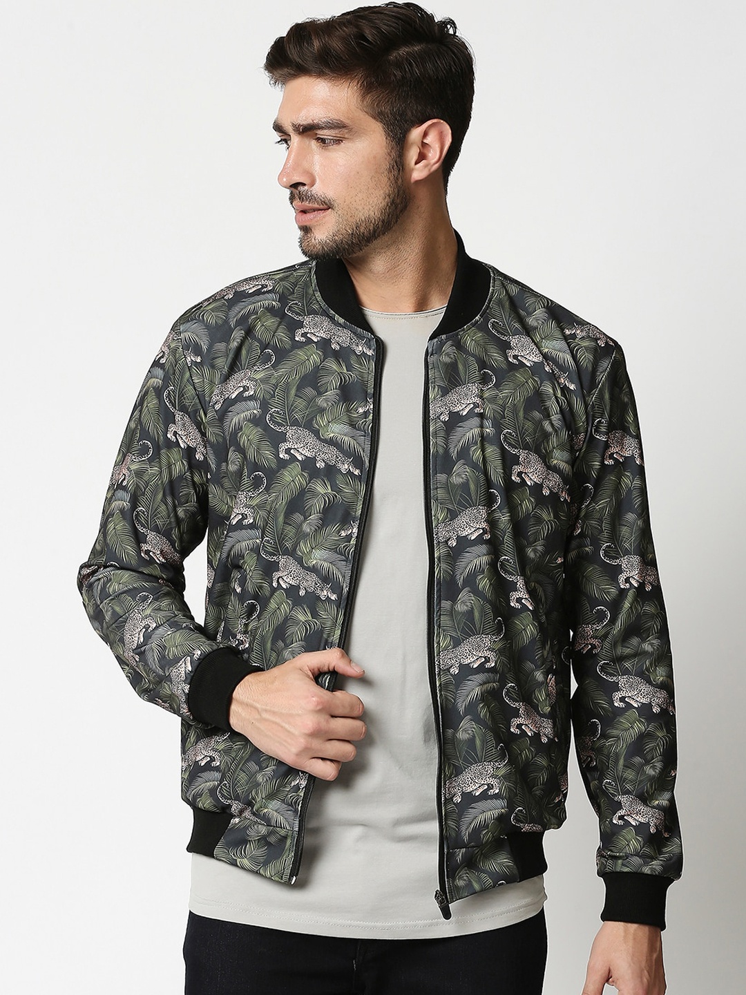 

High Star Men Multicoloured Animal Print Bomber Jacket, Multi