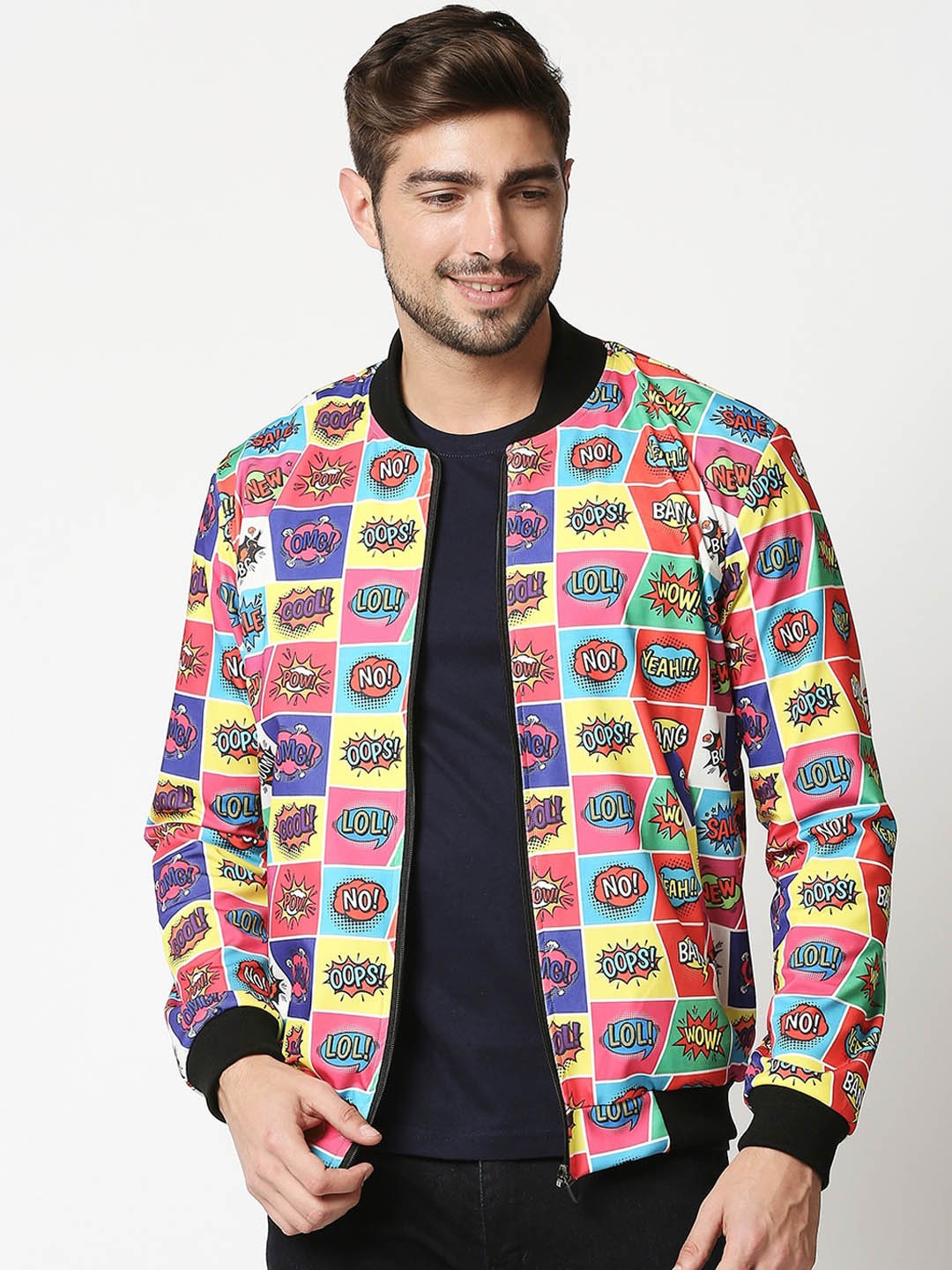 

High Star Men Multicoloured Printed Bomber Jacket, Multi