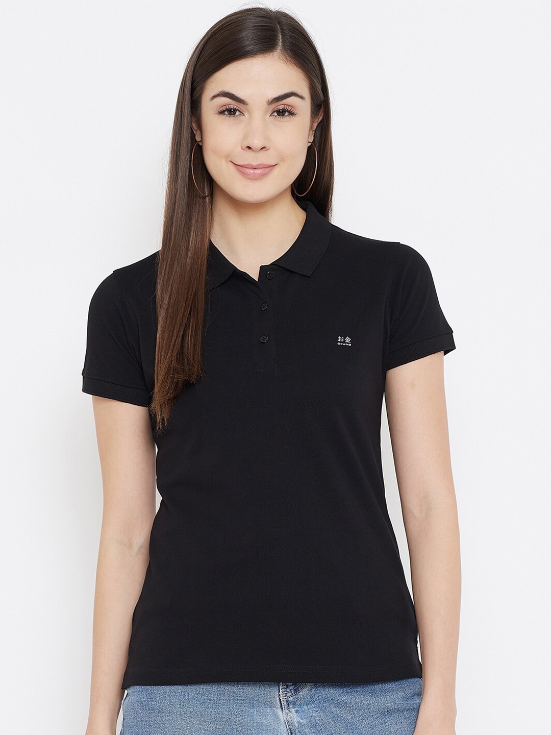 

Okane Women Navy Blue Polo Collar T-shirt