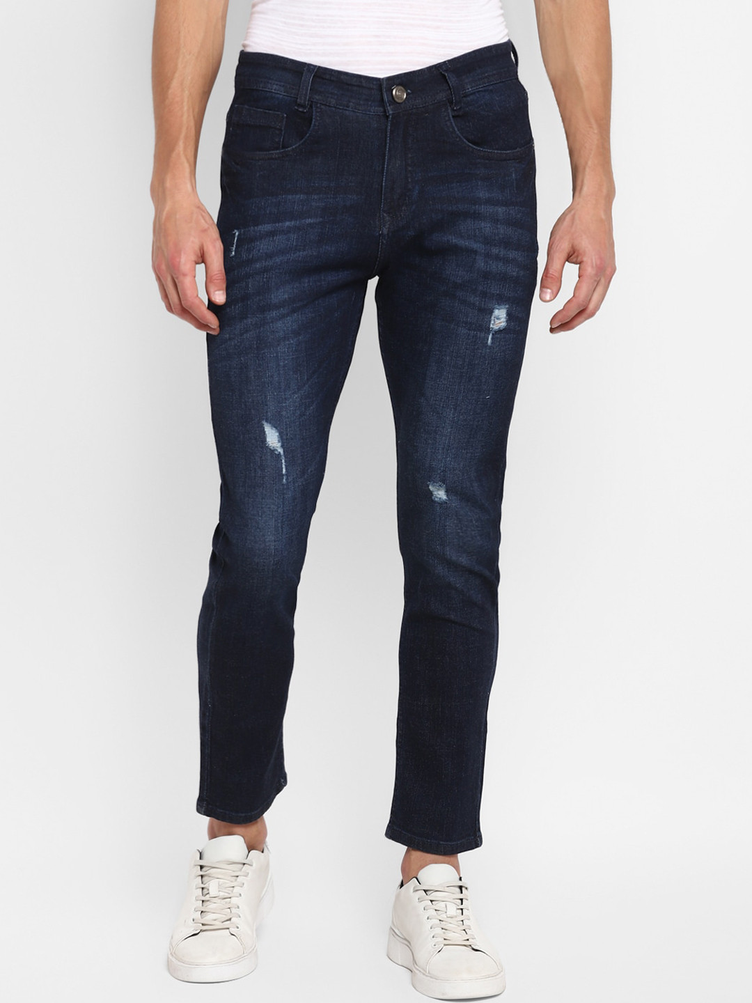 

Routeen Men Blue Tapered Fit Low Distress Stretchable Jeans