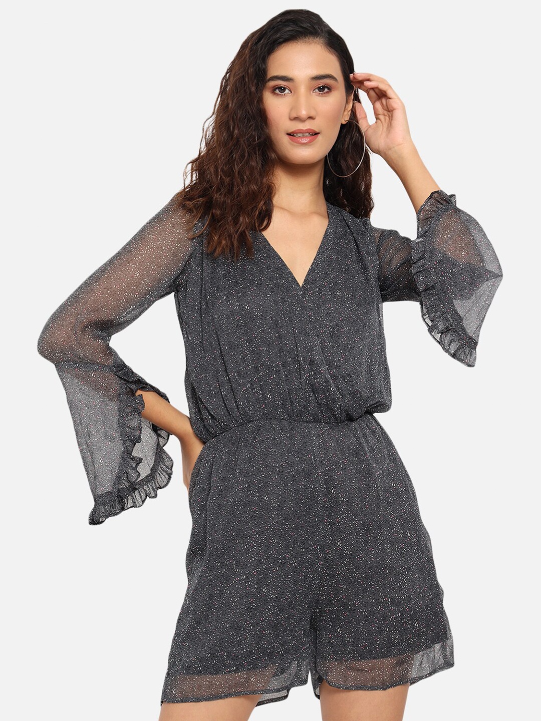 

Trend Arrest Women Grey Floral Printed Playsuit