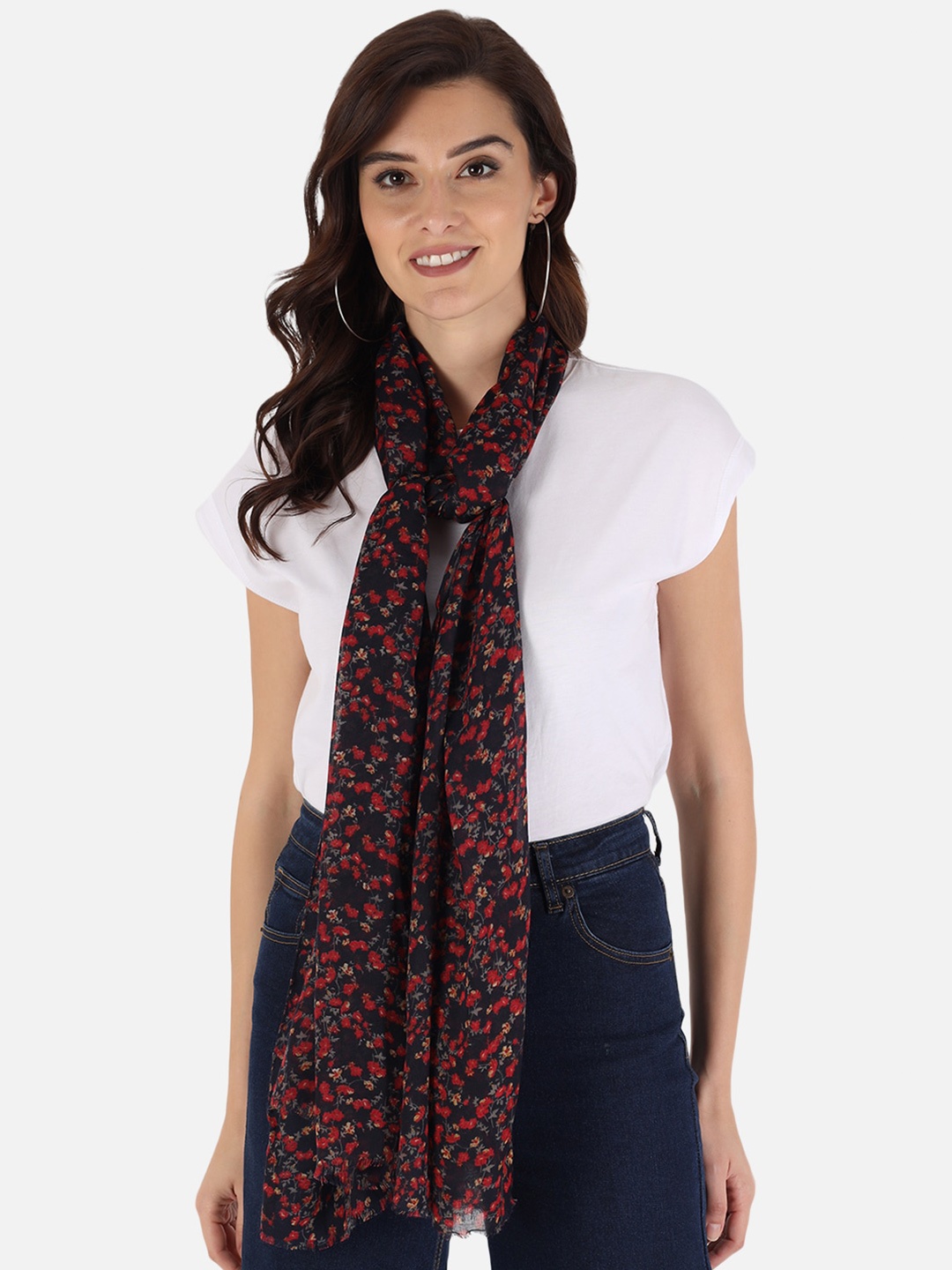

Trend Arrest Women Blue & Red Floral Printed Cotton Scarf