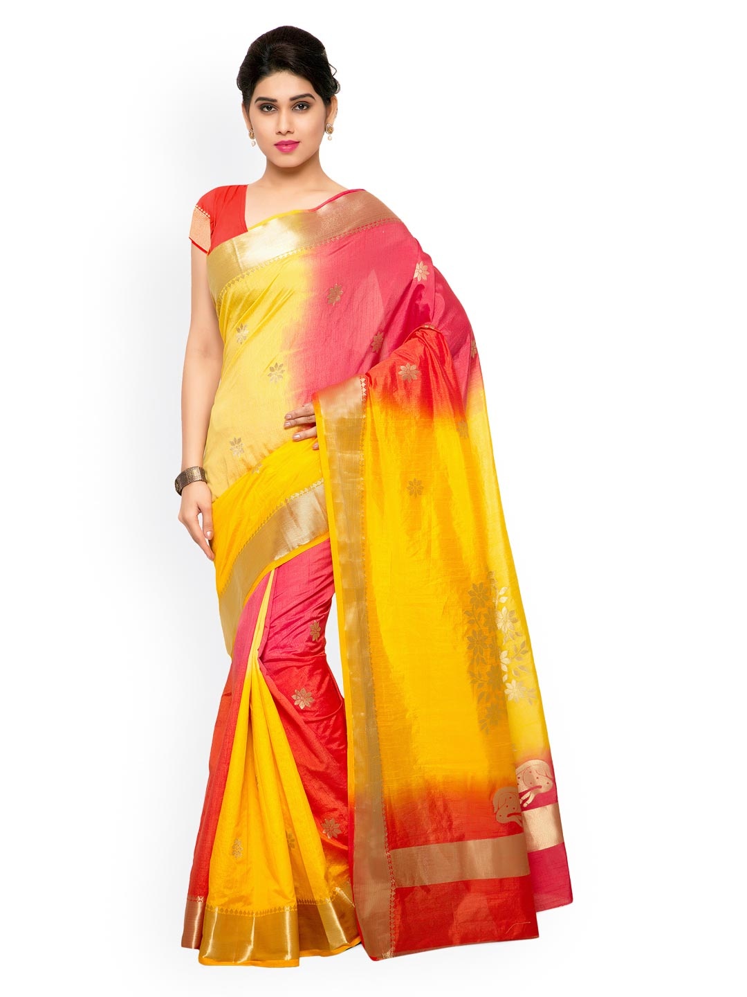 

Varkala Silk Sarees Yellow & Red Kanjeevaram Art Silk & Jacquard Traditional Saree
