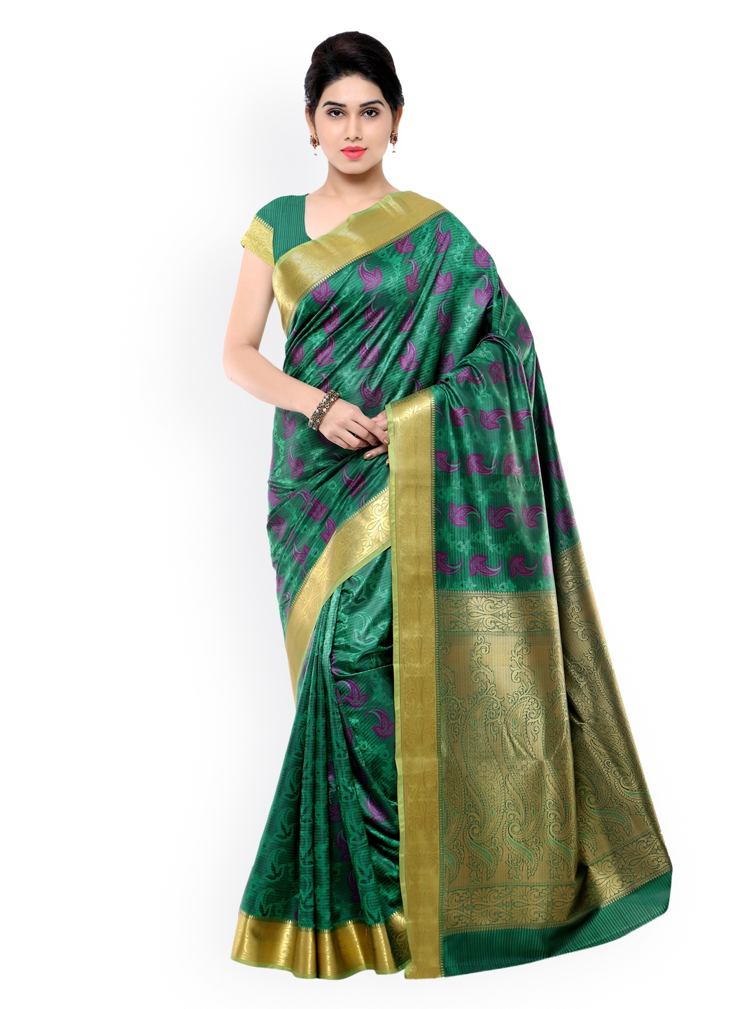 

Varkala Silk Sarees Green & Purple Kanjeevaram Art Silk & Jacquard Traditional Saree