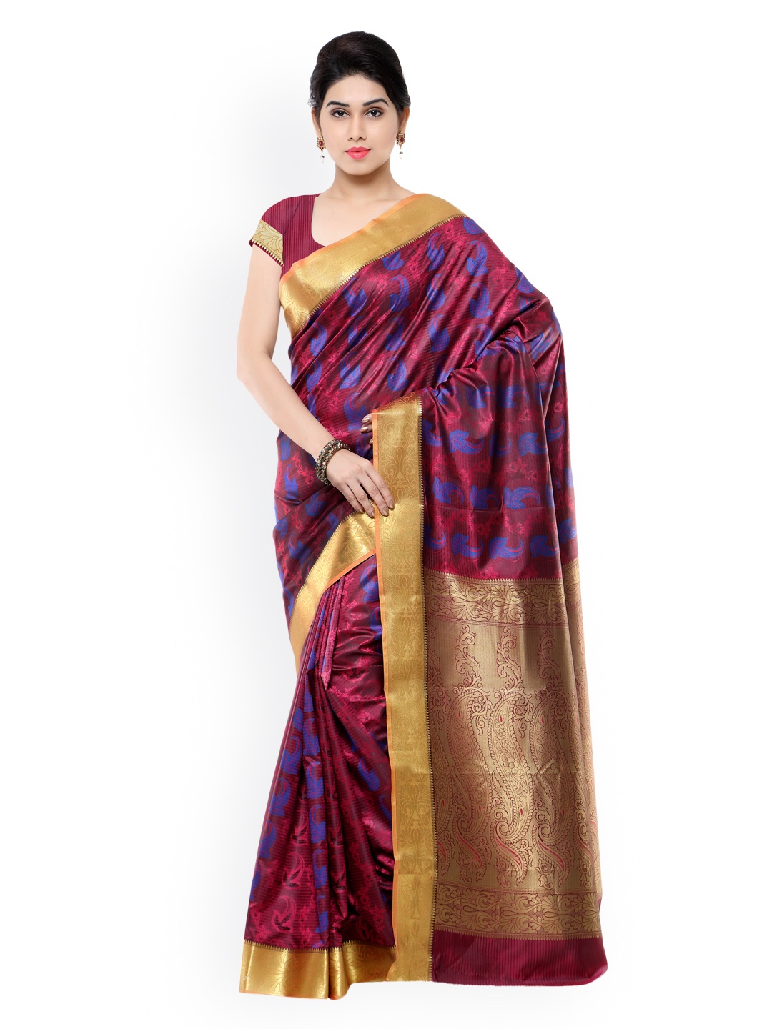 

Varkala Silk Sarees Red & Blue Kanjeevaram Art Silk & Jacquard Traditional Saree