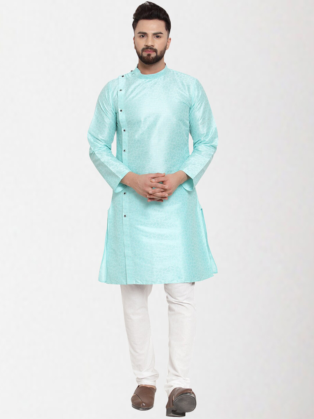 

KLOTTHE Men Blue Angrakha Kurti with Pyjamas