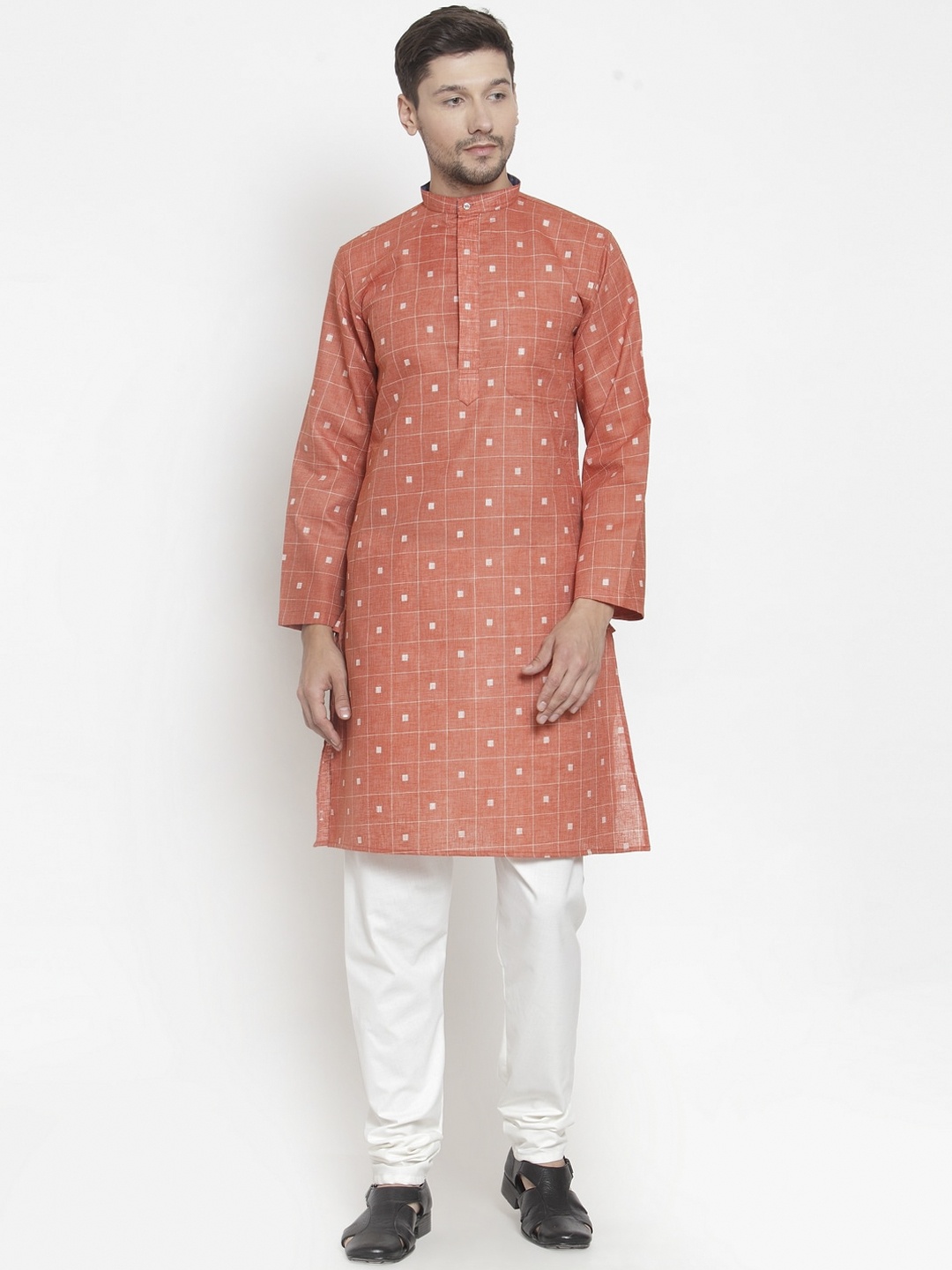 

KLOTTHE Men Peach-Coloured Regular Pure Cotton Kurta with Churidar