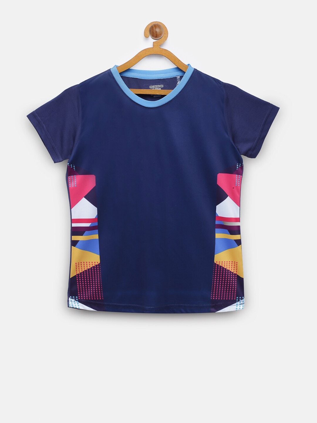 

QIDDO Girls Blue Printed Applique T-shirt