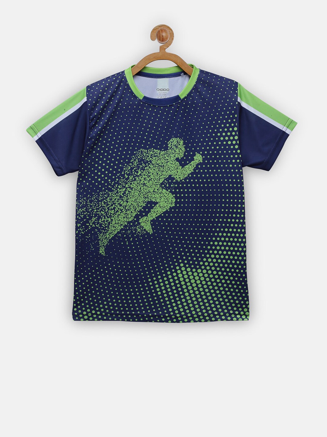 

QIDDO Boys Navy Blue & Fluorescent Green Printed Applique T-shirt