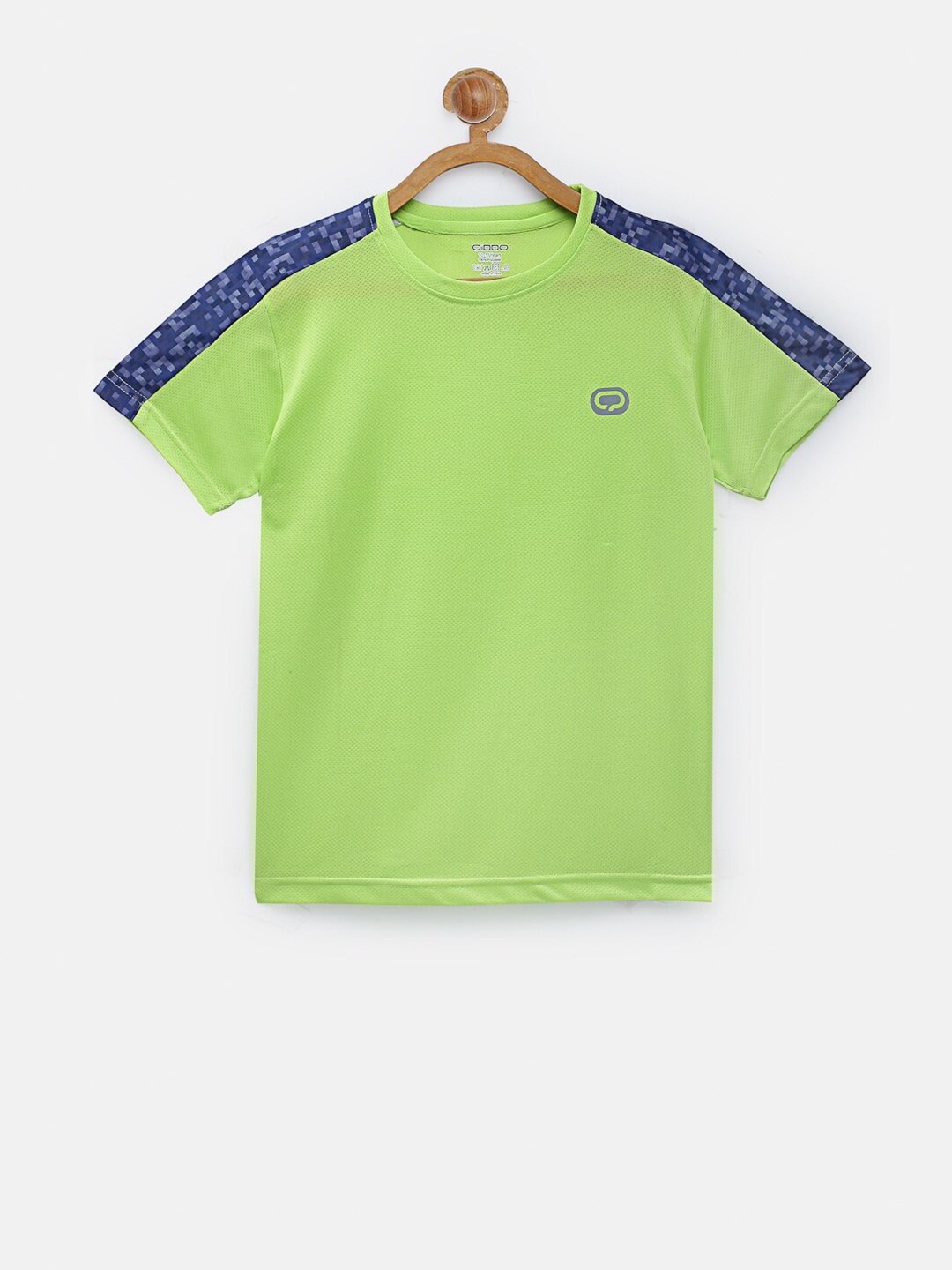 

QIDDO Boys Fluorescent Green & Blue Solid Round Neck T-shirt