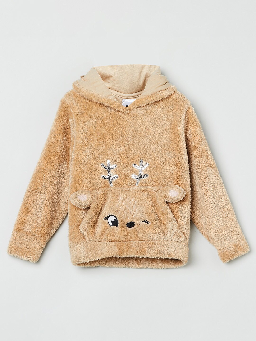 

max Girls Beige Printed Hooded Sweatshirt
