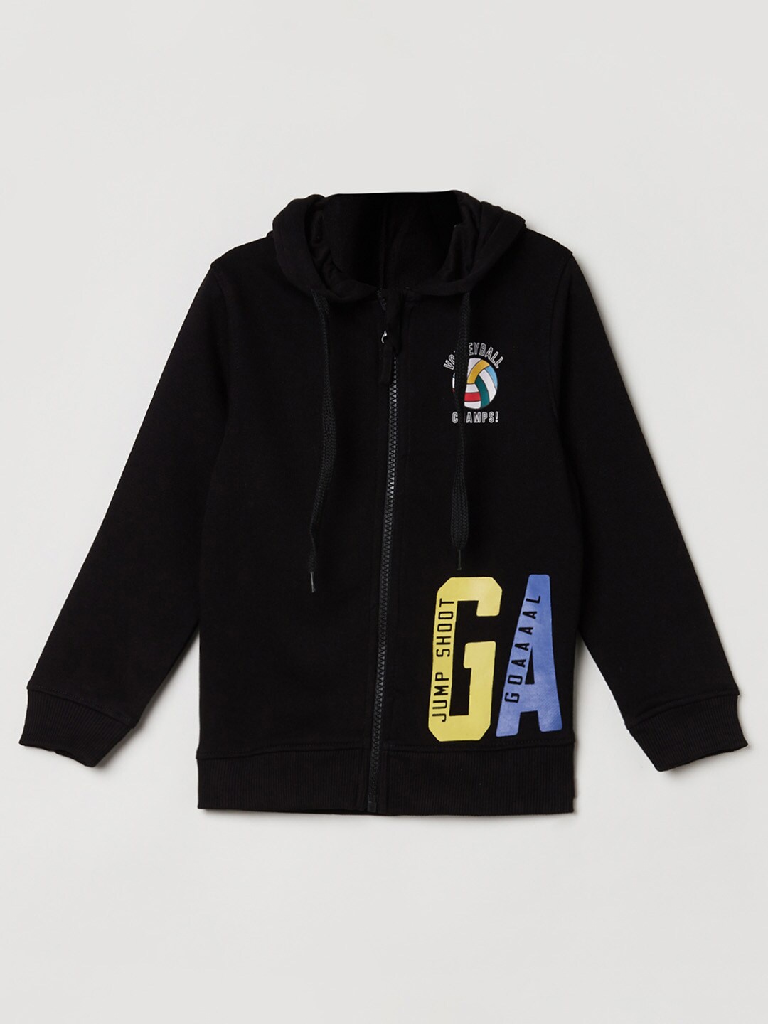 max Boys Black Printed Hooded Sweatshirt