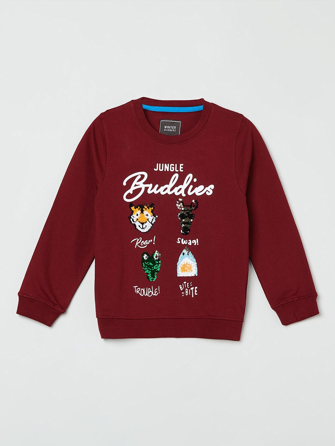 

max Boys Burgundy Printed Cotton Sweatshirt