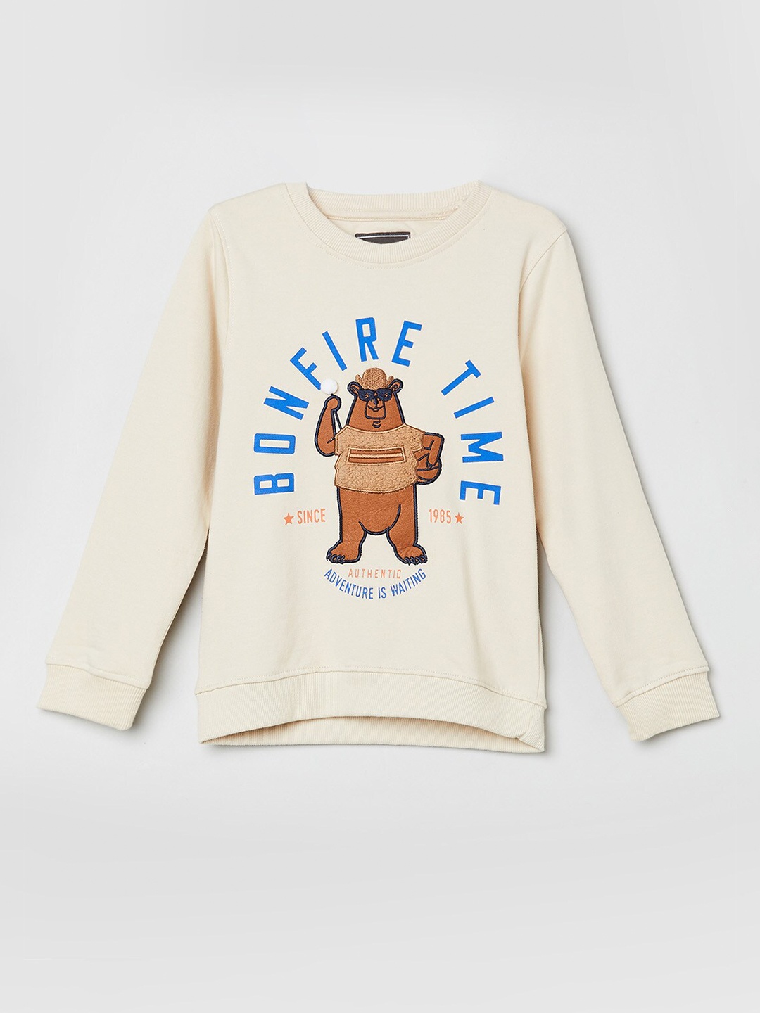 

max Boys Beige Printed Round Neck Sweatshirt