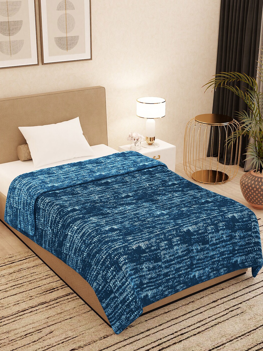 Story@home Blue Ethnic Motifs Heavy Winter 500 GSM Single Bed Blanket