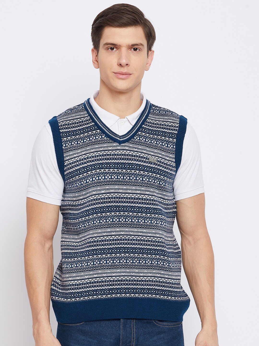 

Duke Men Blue & White Striped Sweater Vest