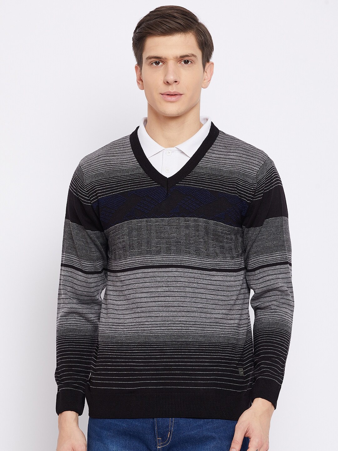 

Duke Men Black & Grey Striped Pullover