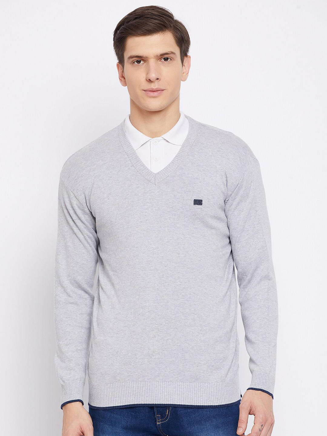 

Duke Men Grey Solid Woolen Pullover Sweater
