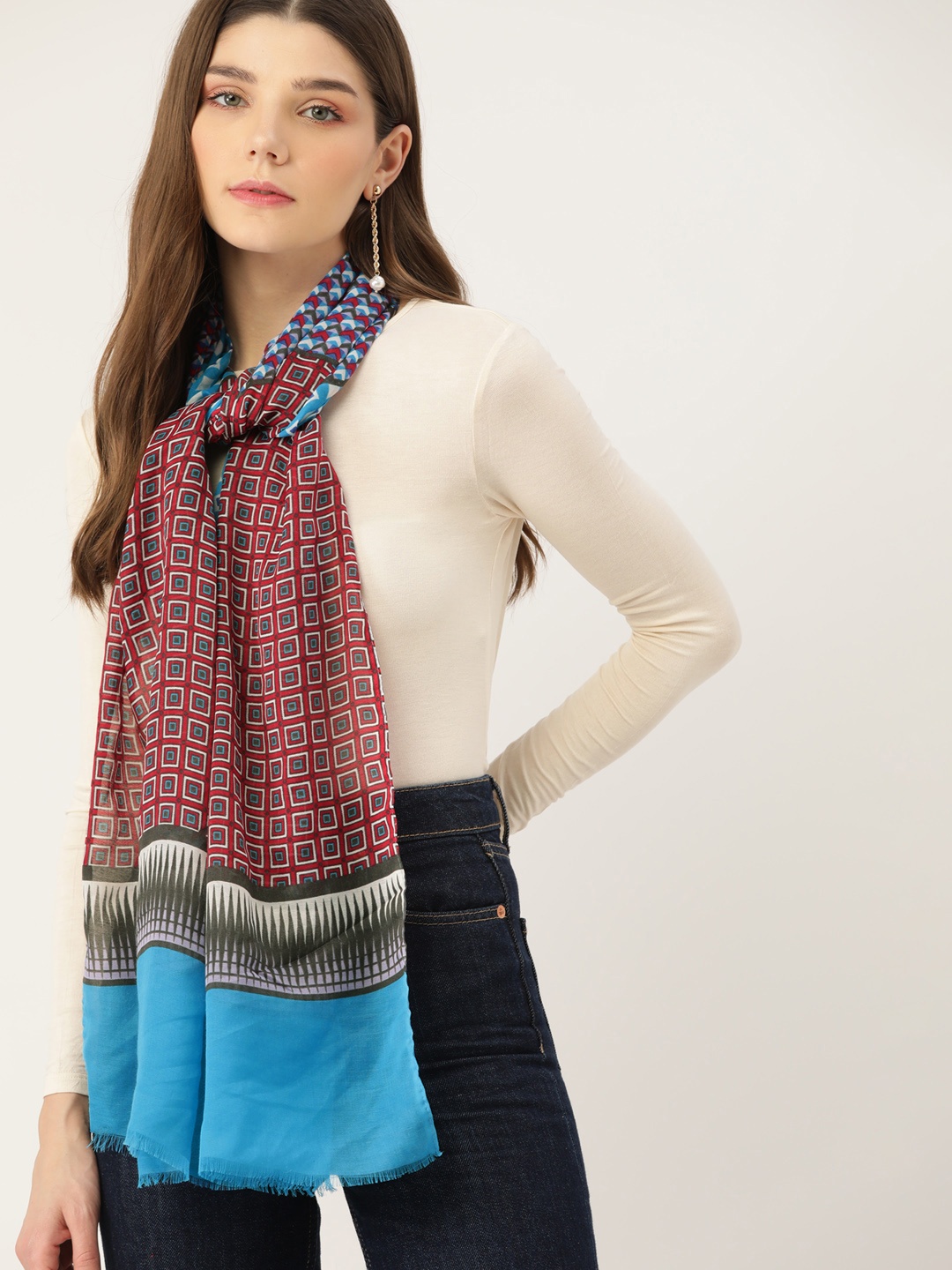 

DressBerry Women Maroon & Blue Geometric Printed Scarf