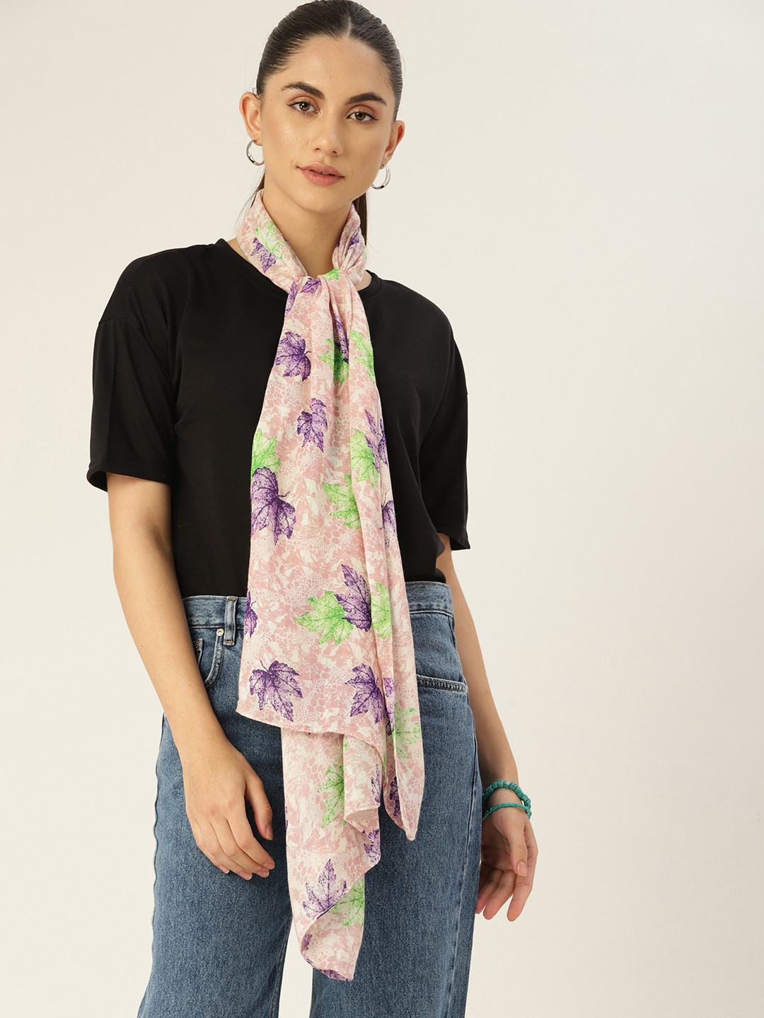 

DressBerry Women White & Pink Printed Scarf