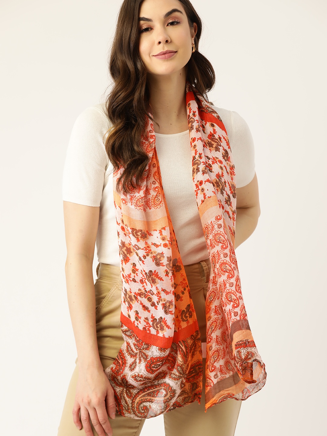 

DressBerry Women Orange & Taupe Printed Stole