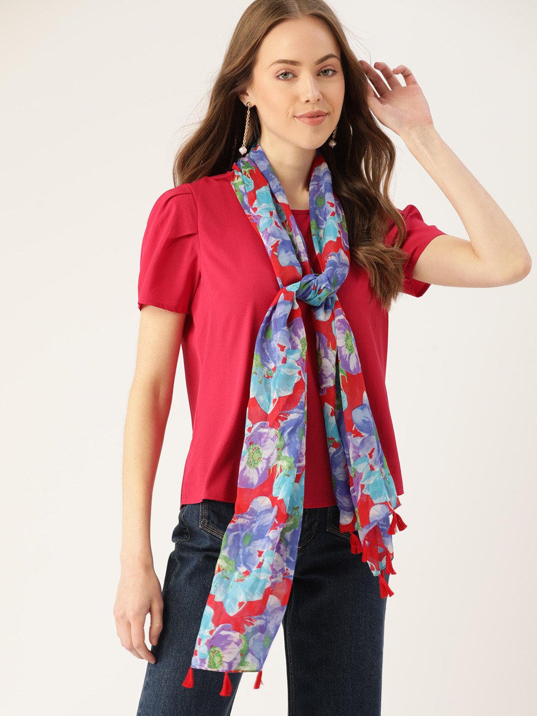 

DressBerry Women Red & Blue Printed Scarf