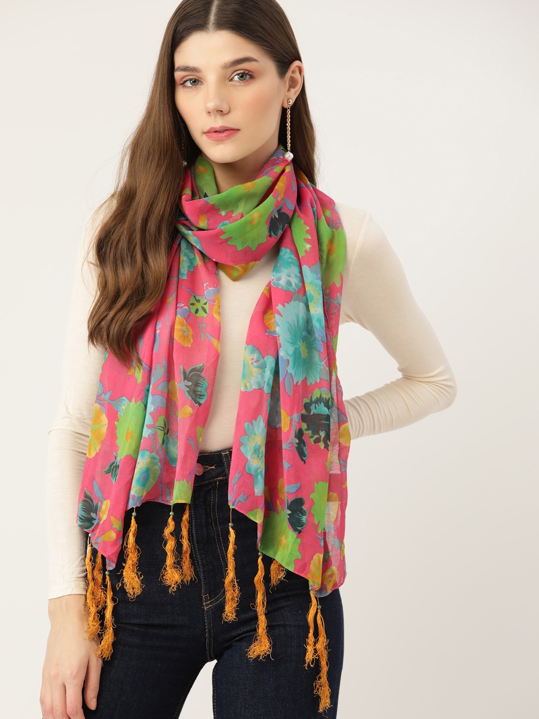 

DressBerry Women Pink & Blue Floral Printed Scarf
