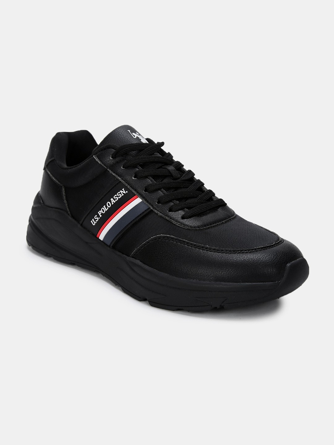 

U S Polo Assn Men Black Striped PU Sneakers