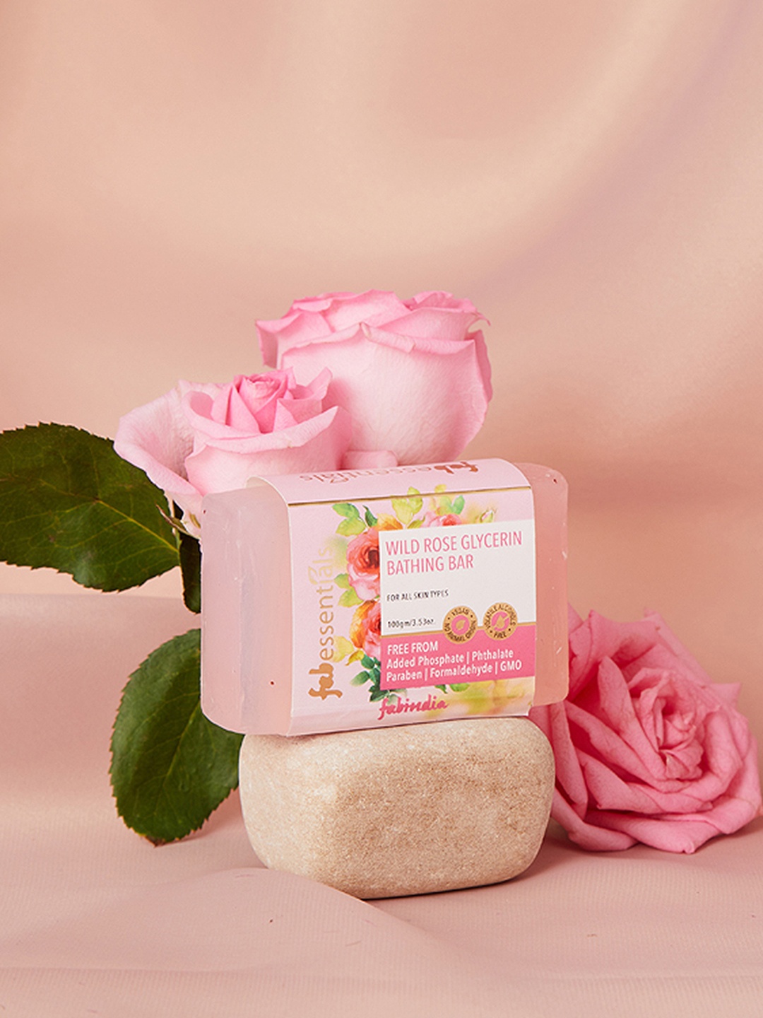

Fabindia Fabessentials Wild Rose Glycerin Bathing Bar - 100g, Pink