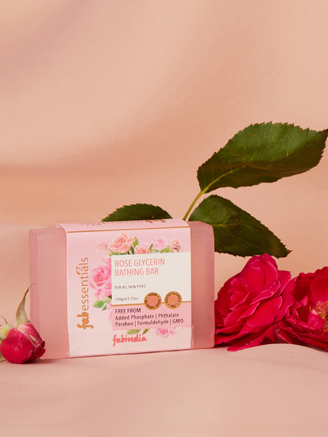 

Fabindia Fabessentials Rose Glycerin Bathing Bar -100g, Pink