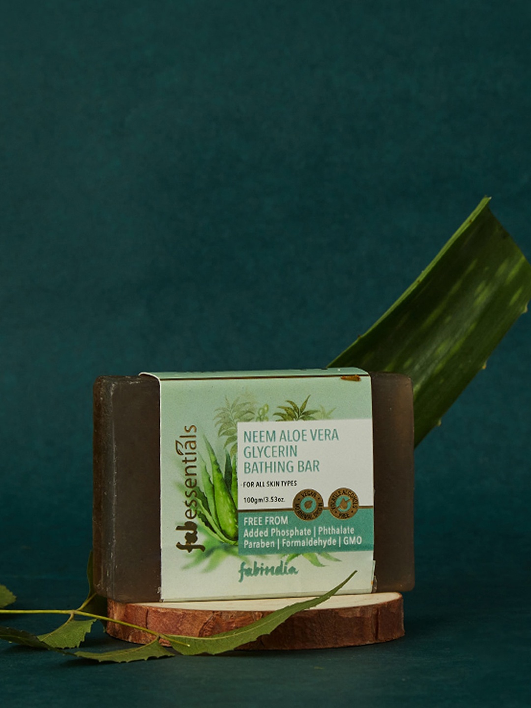 

Fabindia Fabessentials Neem Aloe Vera Glycerin Bathing Bar - 100g, Brown