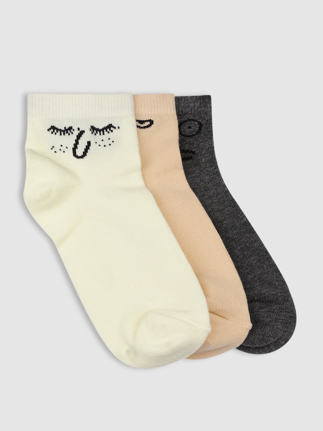 

YK Kids Pack Of 3 Patterned Ankle-Length Socks, Yellow