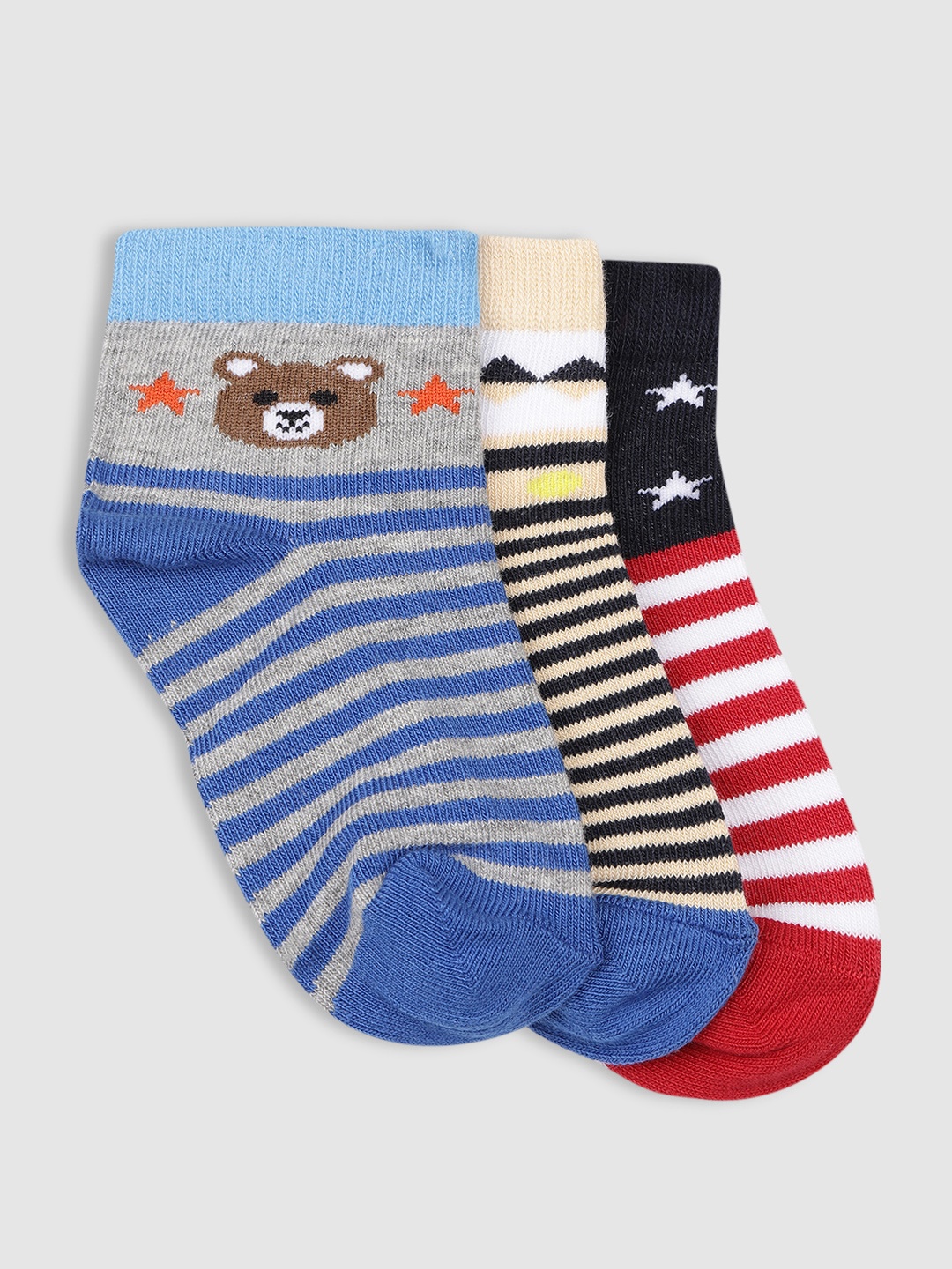 

YK Kids Pack Of 3 Patterned Ankle-Length Socks, Navy blue