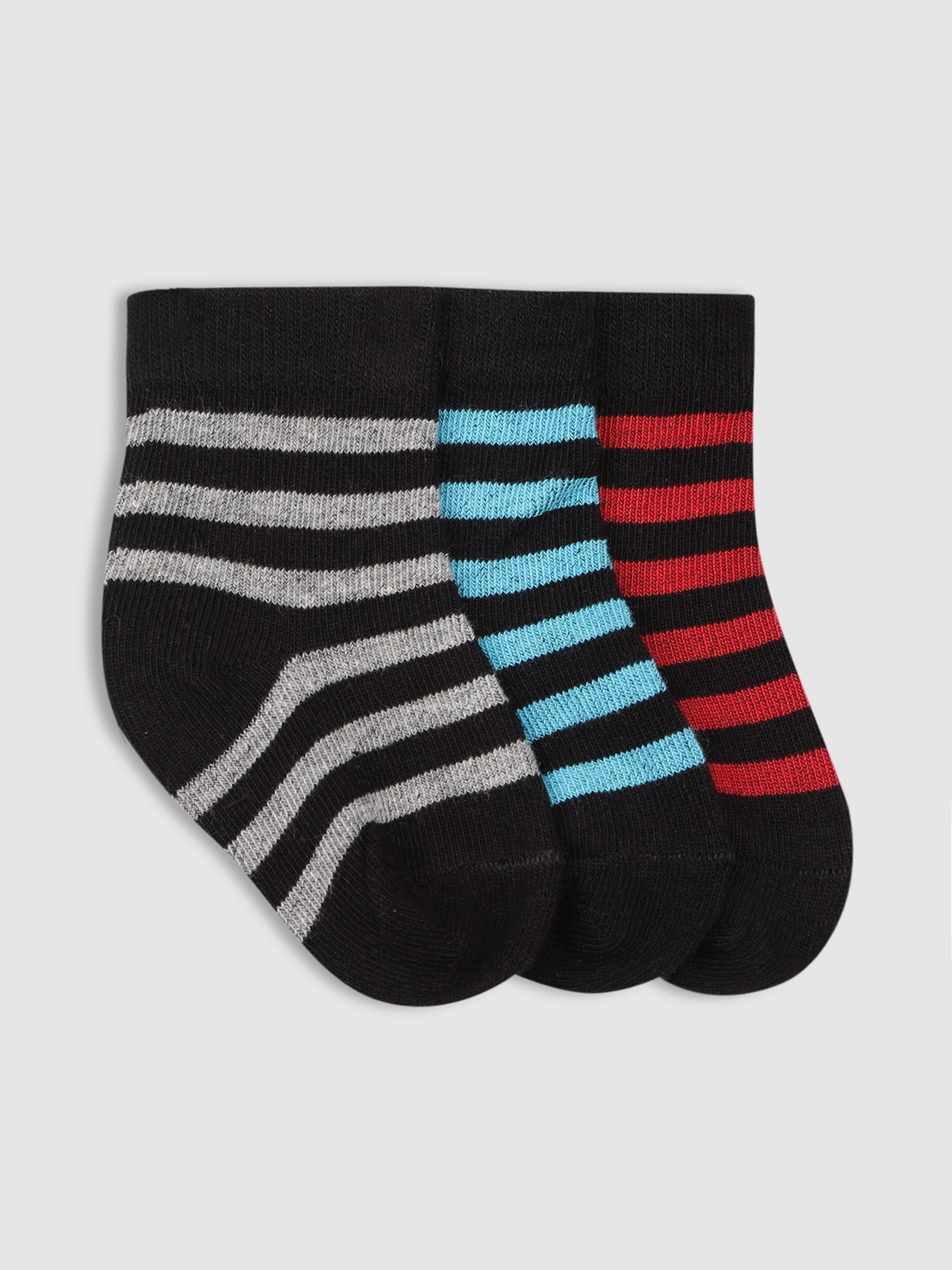 

YK Kids Pack Of 3 Striped Ankle-Length Socks, Grey