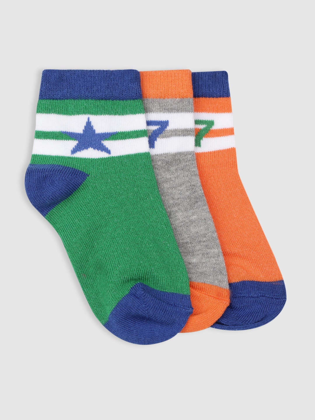 

YK Kids Pack Of 3 Patterned Ankle-Length Socks, Green