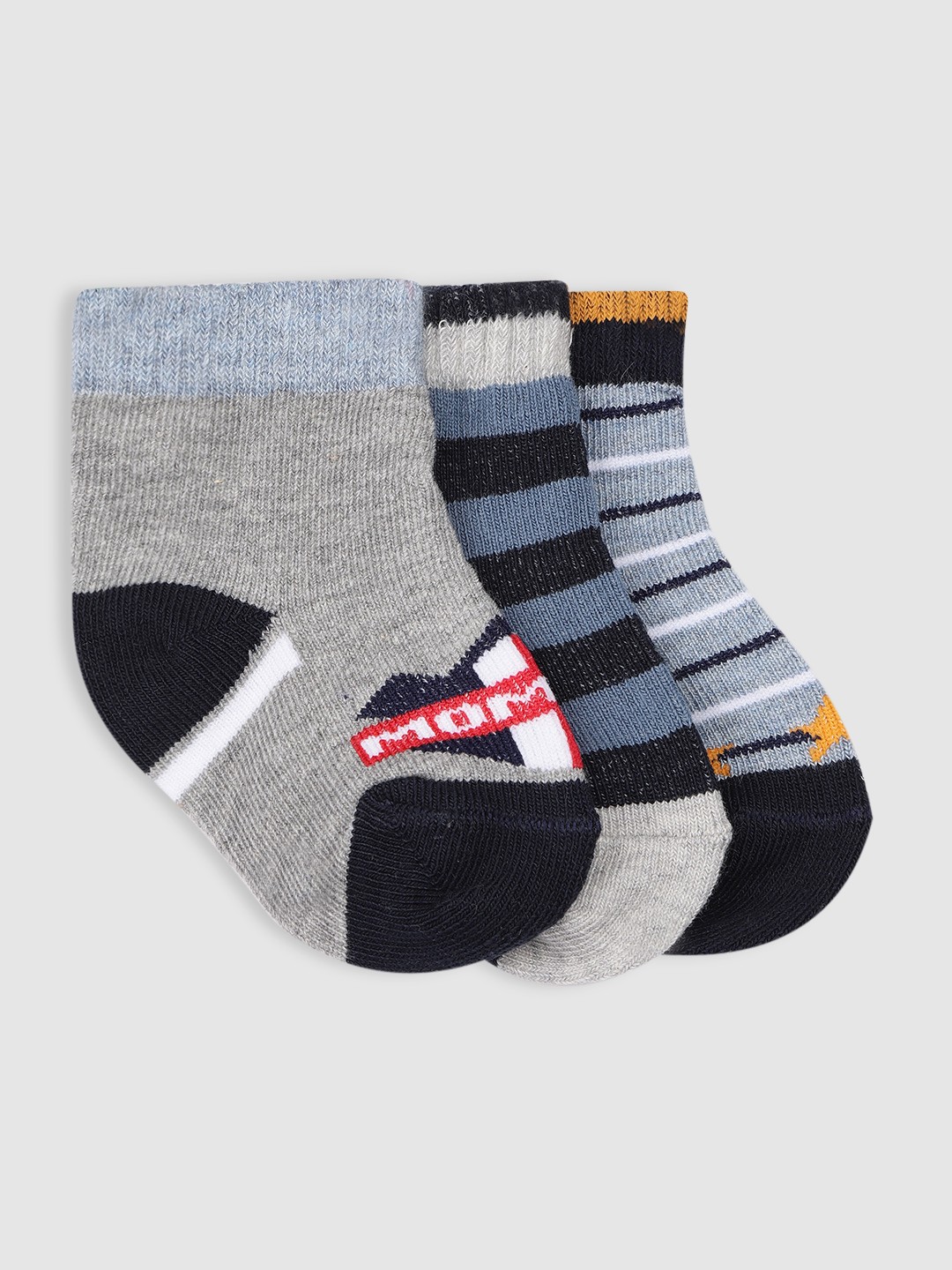 

YK Kids Pack Of 3 Patterned Ankle-Length Socks, Grey