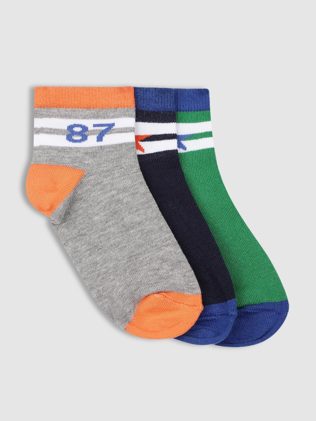 

YK Kids Pack Of 3 Patterned Ankle-Length Socks, Black