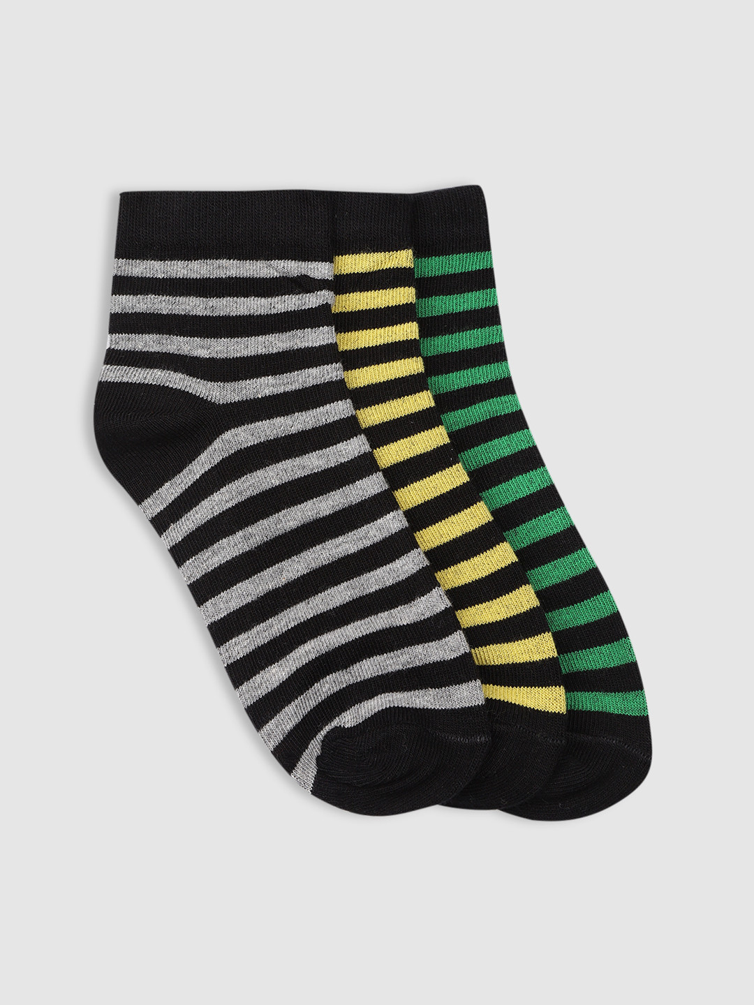 

YK Kids Pack Of 3 Striped Ankle-Length Socks, Grey