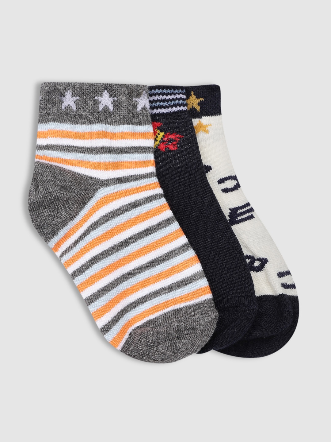 

YK Kids Pack Of 3 Patterned Ankle-Length Socks, Navy blue