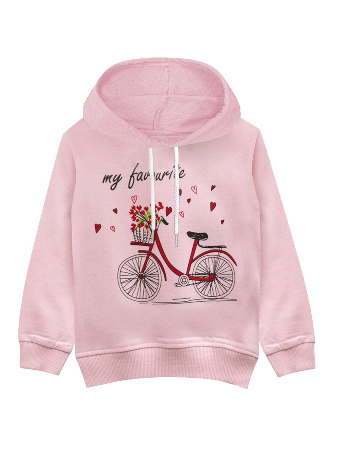 A T U N Girls Pink Printed Hooded Sweatshirt