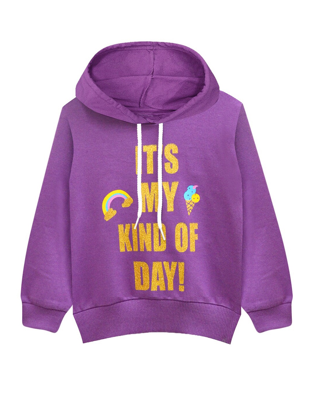 A T U N Girls Purple Printed Hooded Sweatshirt