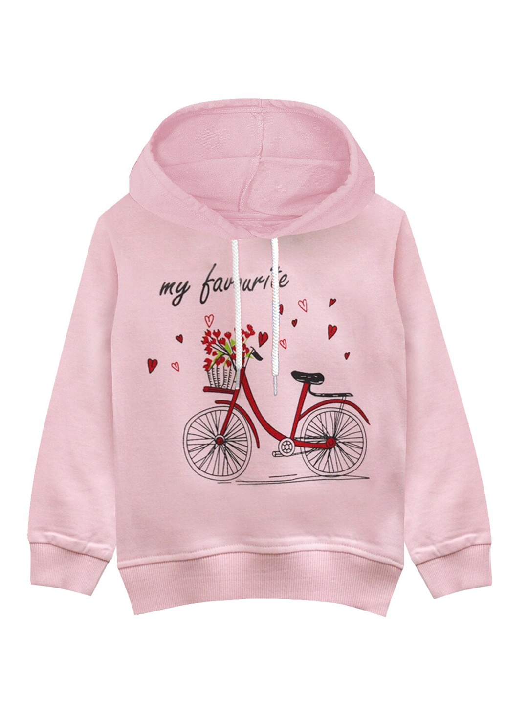 

A T U N Girls Pink Printed Hooded Sweatshirt