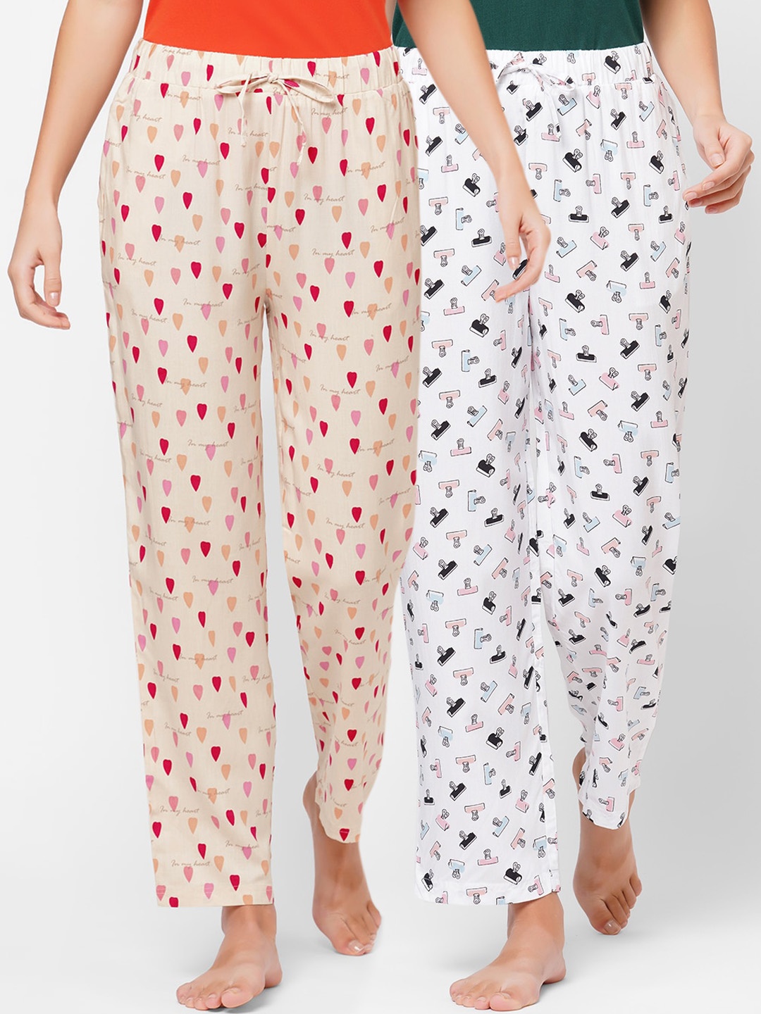 

Soie Women Pack of 2 Printed Plus Size Lounge Pants, Cream