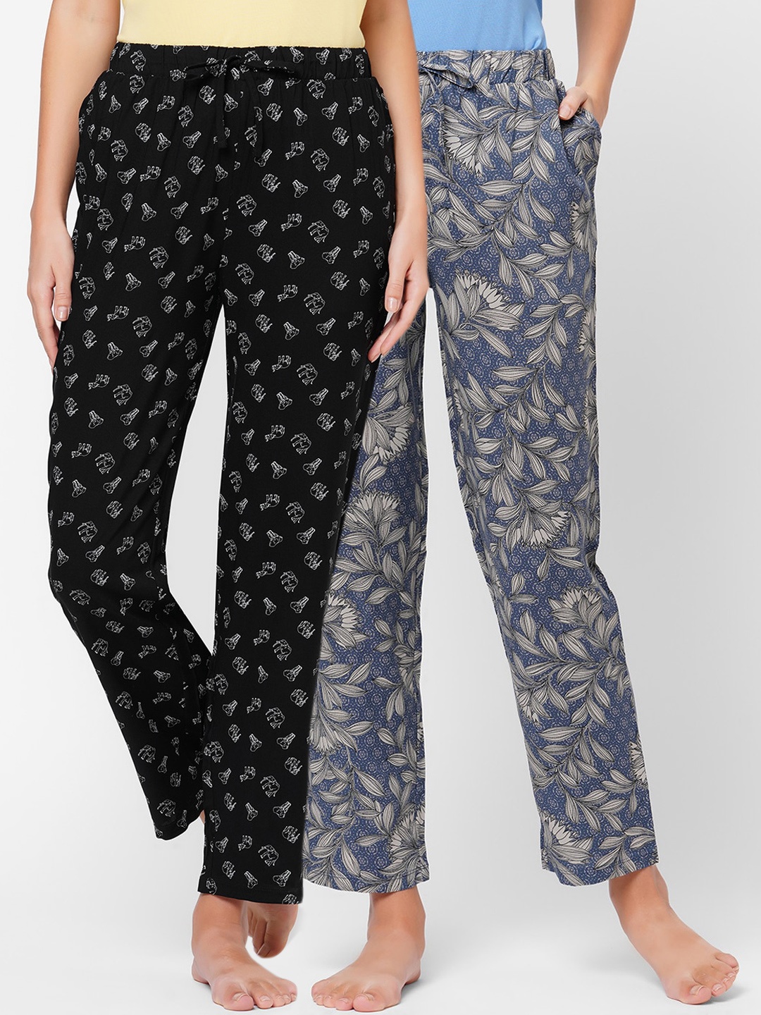 

Soie Women Pack Of 2 Printed Lounge Pants, Black